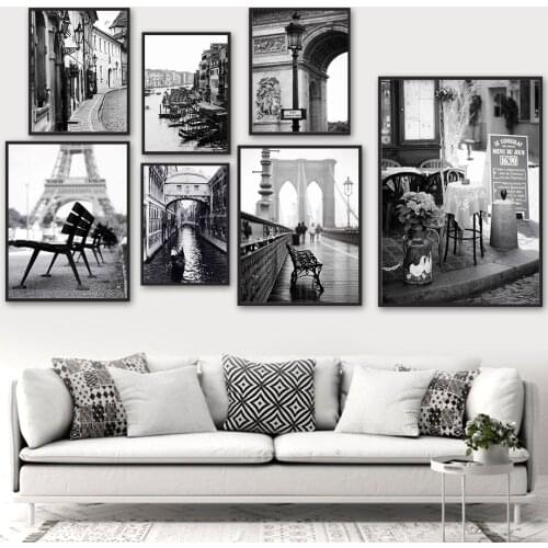 Paris Tower Venice Vintage Black White Wall Art Canvas Painting Nordic Posters And Prints Wall Pictures For Living Room Decor