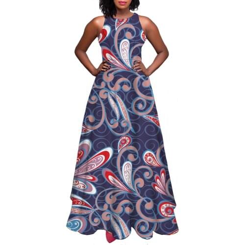 Hycool Vintage Dresses For Women Casual Polynesian Asymmetric Feather Print Sleeveless Woman Evening Dress A-Line Formal Dresses