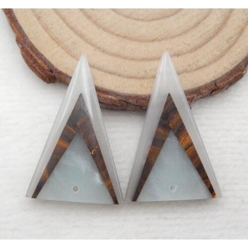 Jewelry accessories,Triangle Amazonite,White Jade,Boulder Opal Eye Intarsia Gemstone beaded earrings, 30x19x4mm, 5.5g
