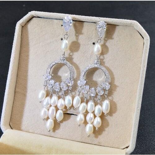 CINDY XIANG Bohemia Sweet Long Drop Earring Fresh Pearl Tassel Statement Dangle Earrings For Women Wedding Engagement Party