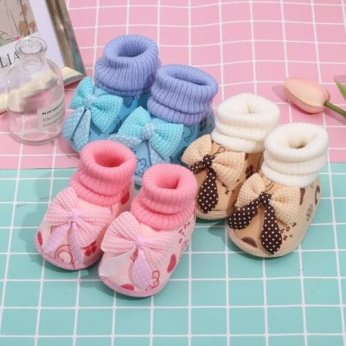 Winter Warm Newborn Toddler Boots First Walkers Baby Girls Boys Shoes Fashion Bows Soft Sole Snow Non-slip Crib Booties