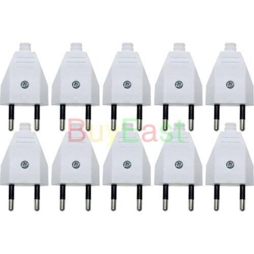 Pack 10) EU Europlug Rewireable DIY Main Power Plug AC 100~250V 2.5A White Black