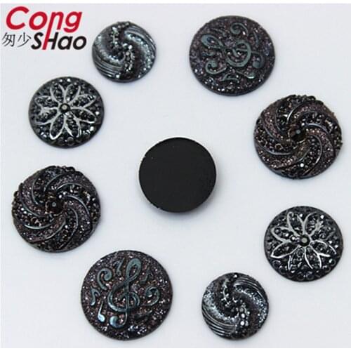 Cong Shao 100Pcs 12/14/16mm Gun Black Round flatback Resin Rhinestone stones and crystals DIY Wedding Dress Accessories CS150