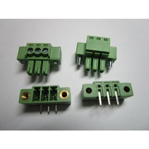 200 pcs With Embossmen Angle 3 pin Pitch 3.5mm Screw Terminal Block Connector Green Color Pluggable Type with angle pin