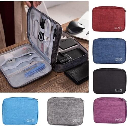 3-layer Electronics Storage Bag Polyester Multi-functional Organizer Data Cable Storage Case Bag 28×21×9 cm
