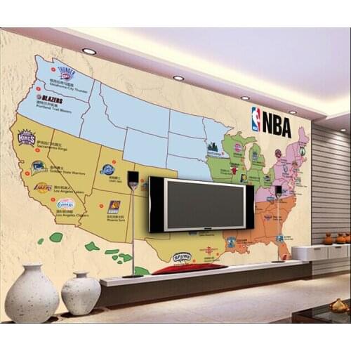 Customized de parede 3D Papel,the basketball team on the occasion of the map for the living room bedroom TV wall wallpaper vinyl