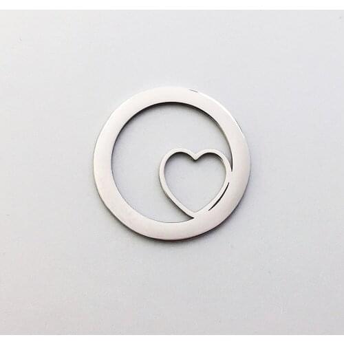 5pcs/Lot Real Stainless Steel Hollow Out Round And Heart Charms Pendants For DIY Making Jewelry Accessories