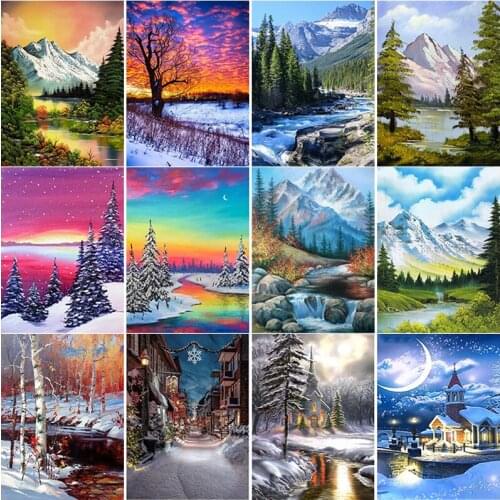 DIY 5D Diamond Painting Snow Scene Diamond Embroidery Snow Mountain Scenery Cross Stitch Full Square Round Drill Home Decor Gift