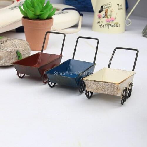 Free shipping Zakka Vintage Metal Garden Trolley model Handmade metal craft fashion photo prop home/Pub decoration gift