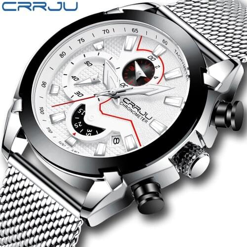 CRRJU Mens Watch Luminous Quartz Watch Male Original Brand Fashion business Waterproof Wristwatch Military Gift Clock