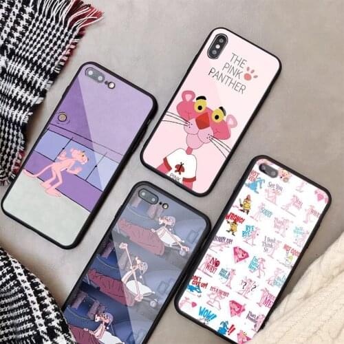 Cute pink Panther holster Tempered Glass Phone Case For iPhone 5 5S 6 6plus 7 8 plus X XR XS Max 11 PRO Max SE 2020