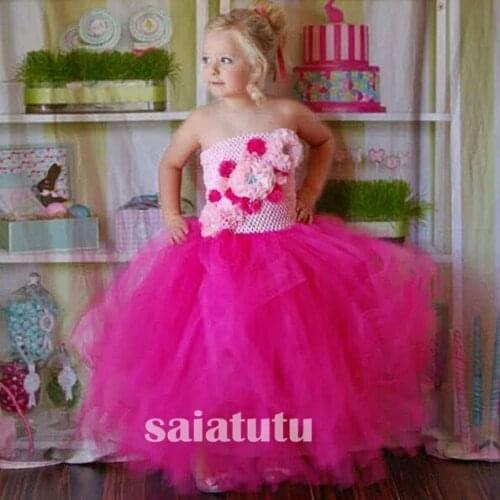 Flower fairy rose red Girls New Year Princess Wedding Gown Kids Dresses Tutu Party Birthday Children Dress Christmas Vestido