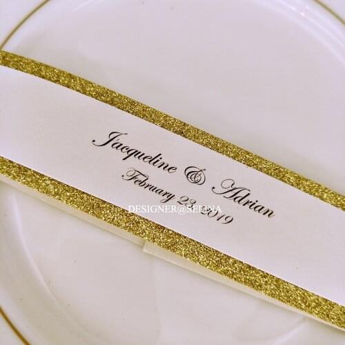50pcs Elegant Customized Printing Ivory Belt With Glitter Bottom For Wedding Invitations