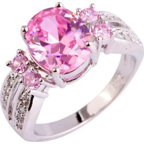 European And American Fashion Pink Crystal Ring Ladies Elegant Temperament Jewelry For Girlfriend Romantic Birthday Gift