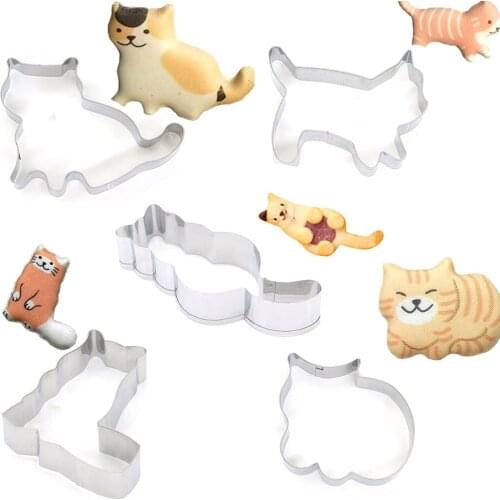 5pcs/set Lovely Cat Kitten Pattern Stainless Steel Cookie Mould Mold Cracker Mold Biscuit Cutter for DIY Baking Tool Kitchenware