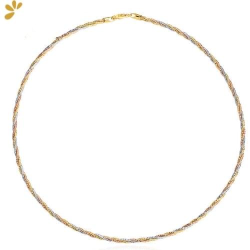 Italian 925 Sterling Silver Three Color 1.3mm Gold Plated Thread Weave Choker Necklaces Fine Jewelry Women Trendy Gift Necklace
