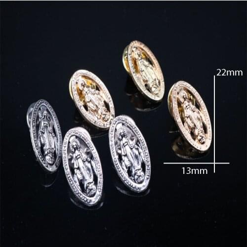 Catholic vintage color Virgin Mary brooch. 100 pieces. Classic blue Maria icon brooch. Butterfly buckle brooch