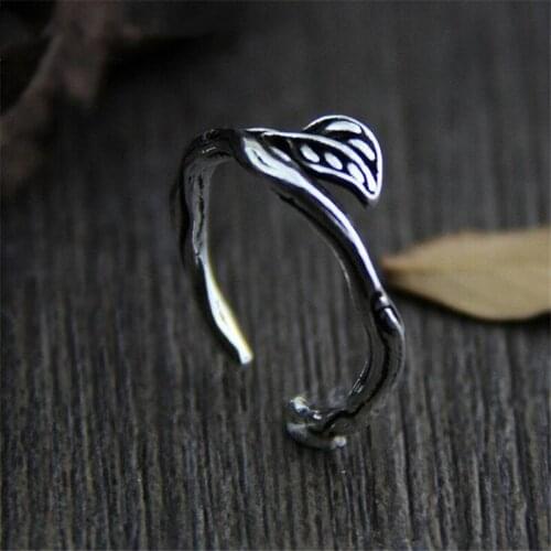 Silver 925 jewelry retro style entrance vine leaf delicate Thai Handmade Silver Ring birthday party ring adjustable size 7