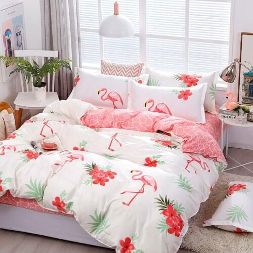 Flamingo Pink White Flower Modern Elegant Comforter Bedding Set Fashion King Queen Twin Size Bed Linen Duvet Cover Sets Gifts