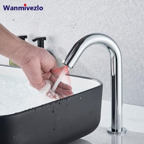 Chrome Sensor Faucet Automatic Inflrared Sensor Hand Touch Tap Cold Hot Mixer Tap Sink Mixer Deck Mounted Bathroom Basin faucets