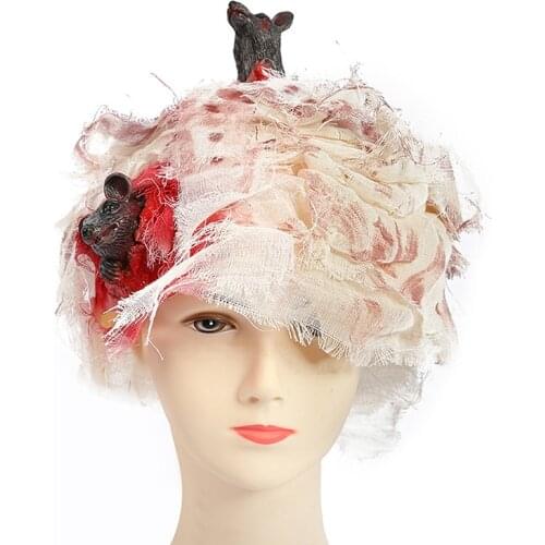 Halloween Clown Latex Mask Scary Bleeding Gauze Headgear Masquerade Props Scary Mouse Gauze Cap Movie Costume Dress