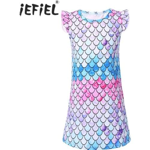Summer Mermaid Cotton Nightdress Little Girl Pajamas Dresses Children Fish Scales Printed Nightgown Home Clothes Kids Sleepwear