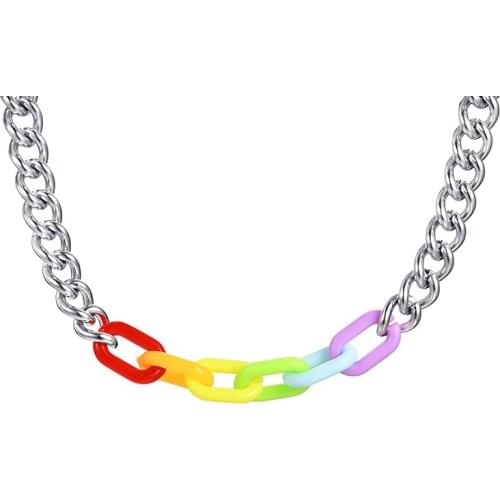 2021 LGBT Simple And Generous With Personalized Stainless Steel Acrylic Rainbow Trendy Necklace accessorie For Lovers