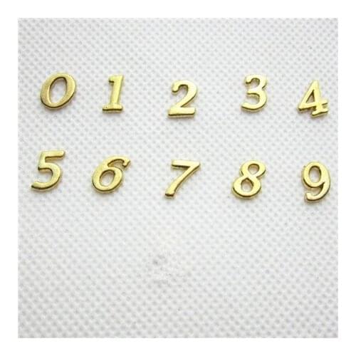 Hot selling 200pcs/lot gold numbers 0-9 floating charms living glass floating pendant lockets charms(per number per 20pcs)