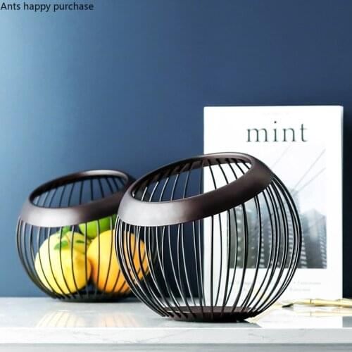 Nordic Metal Hollow Black Drain Basket Fruit Basket Creative Modern Living Room Snack Tray Household Desktop Fruit Dish Storage