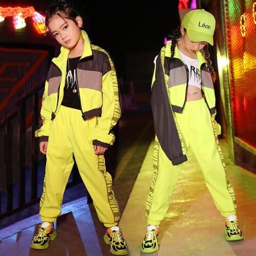 Hip Hop Costumes Fashion Fluorescent Children Girls Street Dance Clothes Jazz Cheerleader Performance Dancing Outfits DNV12351
