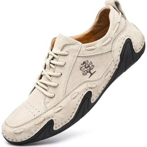 Genuine Leather Mens Shoes Brand Outdoor Suede Loafers Luxury Mens Sneakers Driving Shoes Handmade Breathable Mens Sneakers