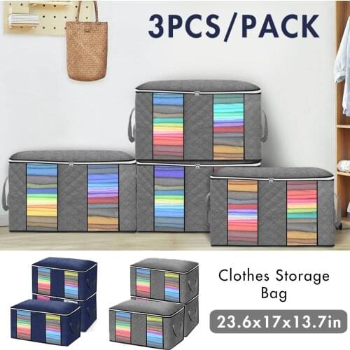 3 Piece Set Foldable Storage Organizer Box Quilt Clothing Storage Bag Home Organzier Non-woven Fabric Storage Box for Bedroom