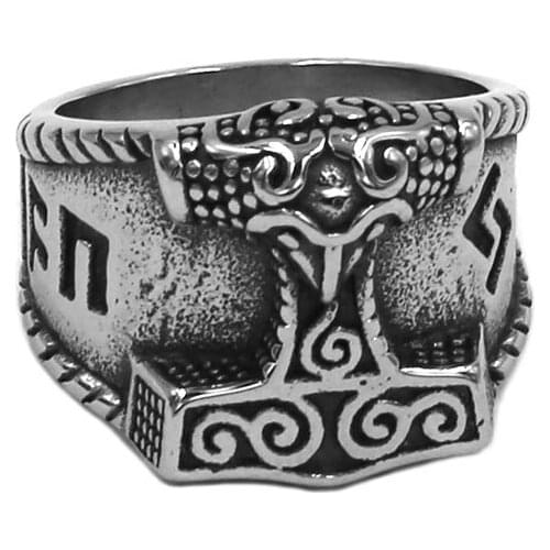 Norse Viking Myth Thor Hammer Ring Stainless Steel Jewelry Classic Tribal Celtic Knot Wolf Biker Men Ring Wholesale SWR00919A