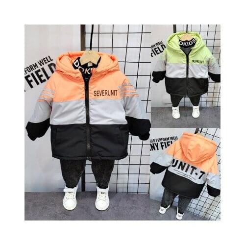 Boys Autumn and Winter Down Coat Korean Children Boys Thickened Plus Velvet Jackets Kids Casual Warm Cotton Coat Long Jackets