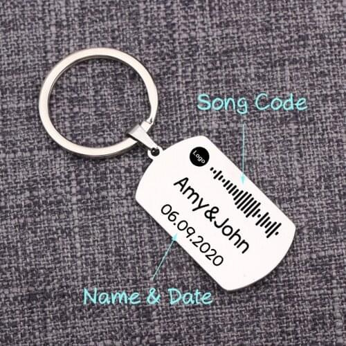 Personalized Spotify Code Keychain Custom Name Date Favorite Song Keyring For Couple Gift Charm Jewelry Valentines Day Gift