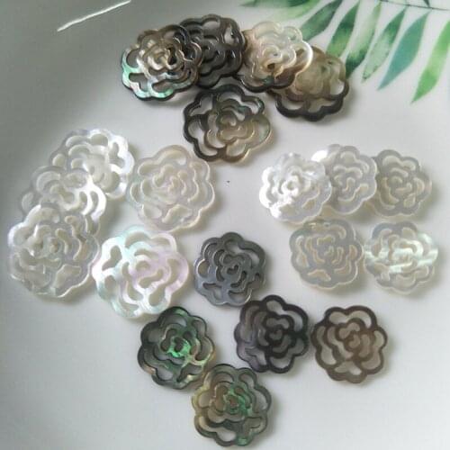 2PCS 18MM Natural Black Mother of Pearl Hollow Flower Rose Shell Pendant Necklace Earrings Pendant Mop Hand Making Jewelry Gift