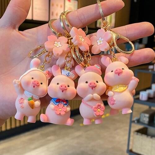 Resin Piggy Cartoon Couple Keychain Creative Flower Piggy Car Pendant Fashion Cute Female Bag Ornament Gift
