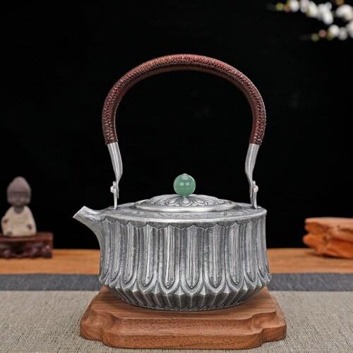 Silver kettle, sterling silver 999 kettle, handmade, a piece of chiseled household Chinese tea set, silver kettle