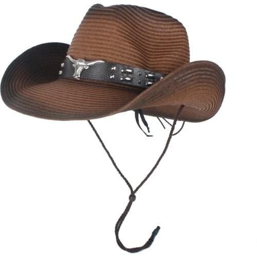 Women Men Hollow Western Cowboy Hat Lady Summer Straw Sombrero Hombre Beach Cowgirl Jazz Sun Hat Wind Rope Size 57-59CM