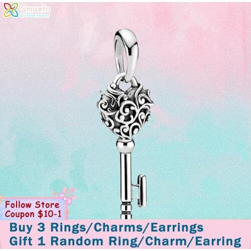 Smuxin 925 Sterling Silver Beads Regal Key Pendant Charms fit Original Pandora Bracelets for Women Jewelry Making Girl Gift