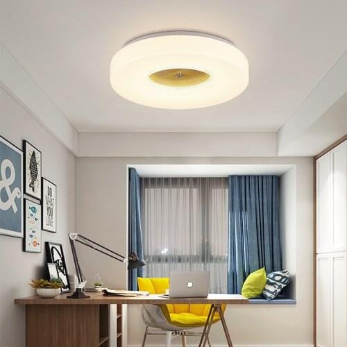 Nordic solid wood modern round LED ceiling lighting creative personality warm hotel guest room living room bedroom ceiling lamp
