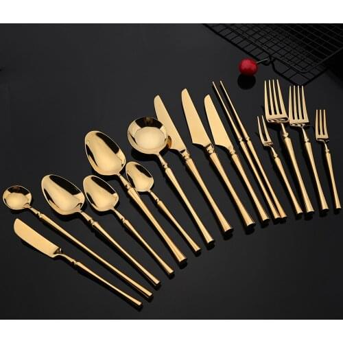 Mirror Dinner Knife Fork Ice Spoon 304 Stainless Steel Gold Cutlery Dinnerware Set Unique Silverware Tableware Dishwasher Safe