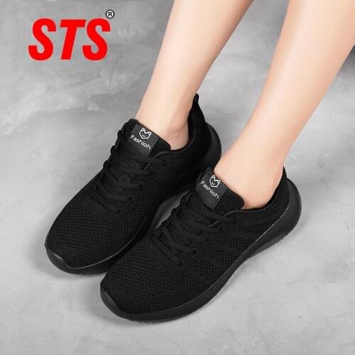 STS Womens Casual Flats Shoes Sneakers Mesh Breathable Light Soft Ladies Outdoor Running Colorful Sports Footwear Plus-Size