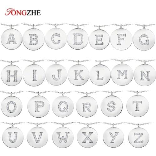 TONGZHE 100% 925 Sterling Silver Initial Pendant Small Letters Necklaces for Women Gold Color Thin Chain English Letter Jewelry