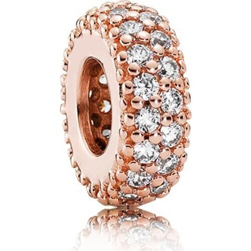Inspiration Within Spacer for Women Bracelets Bangle Pave Crystals Clear CZ Lady Rose Charms S925 Silver DIY Jewelry