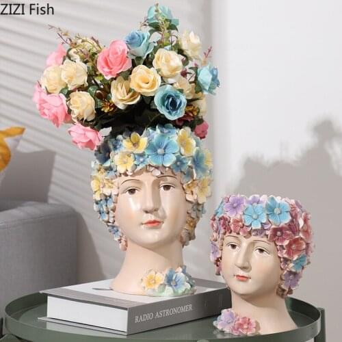 Wreath Girl Resin Portrait Figurines Ornaments Floral Relief Decorative Character Sculpture Home Decor Modern Crafts Statue