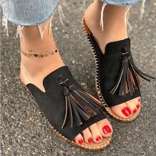 Summer Womens Shoes 2021 New Flat with Female Outside Slippers Fashion Fringe Leopard Pink PU Leather Gladiator Woman Slides