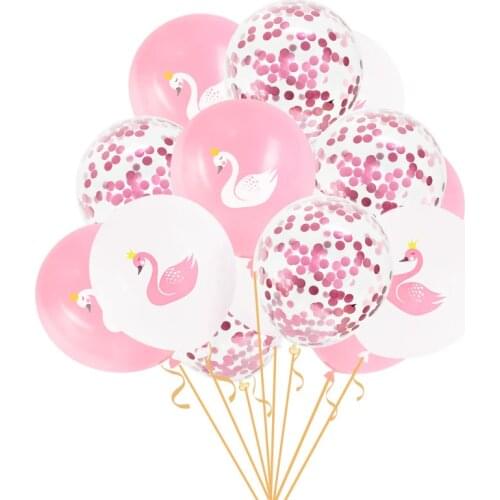 10/15pcs 12inch White Pink Swan Printing Latex Balloon Baby Shower Girl Birthday Party Wedding Decorations Ball Supplies
