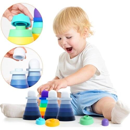 100% Food Grade Silicone Childrens Toy Rainbow Jenga Educational Toy Baby Teether Easy to Clean BPA Free Baby Shower Gift