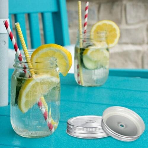 15 Packs Stainless Steel Regular Mouth Mason Silver Jar Lids with Straw Hole Compatible with Mason Jar
